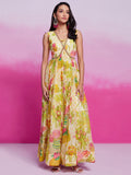 Gorgeous Cream Floral Printed Organza Silk Party Wear Gown - Zeel Clothing