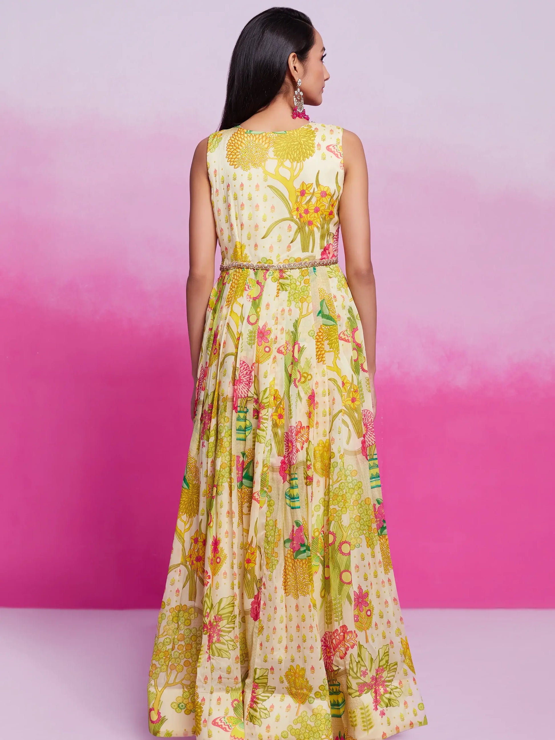 Gorgeous Cream Floral Printed Organza Silk Party Wear Gown - Zeel Clothing