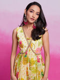 Gorgeous Cream Floral Printed Organza Silk Party Wear Gown - Zeel Clothing