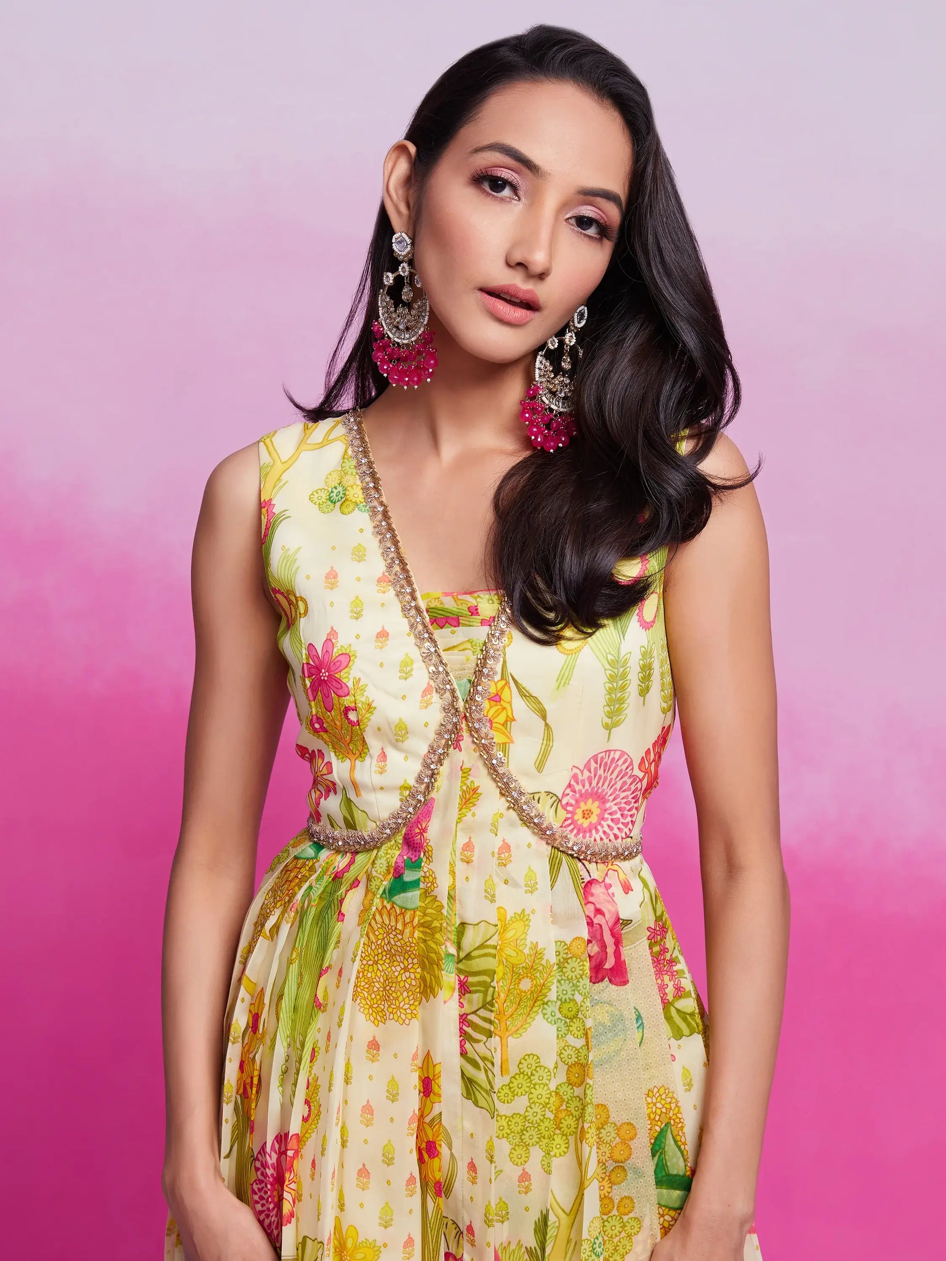 Gorgeous Cream Floral Printed Organza Silk Party Wear Gown - Zeel Clothing