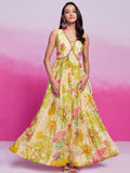 Gorgeous Cream Floral Printed Organza Silk Party Wear Gown - Zeel Clothing