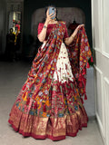 Gorgeous Cream kalamkari Printed Silk Navratri Wear Lehenga Choli - Zeel Clothing