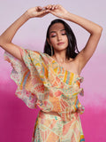 Gorgeous Cream Printed Organza Party Wear Crop Top With Palazzo - Zeel Clothing