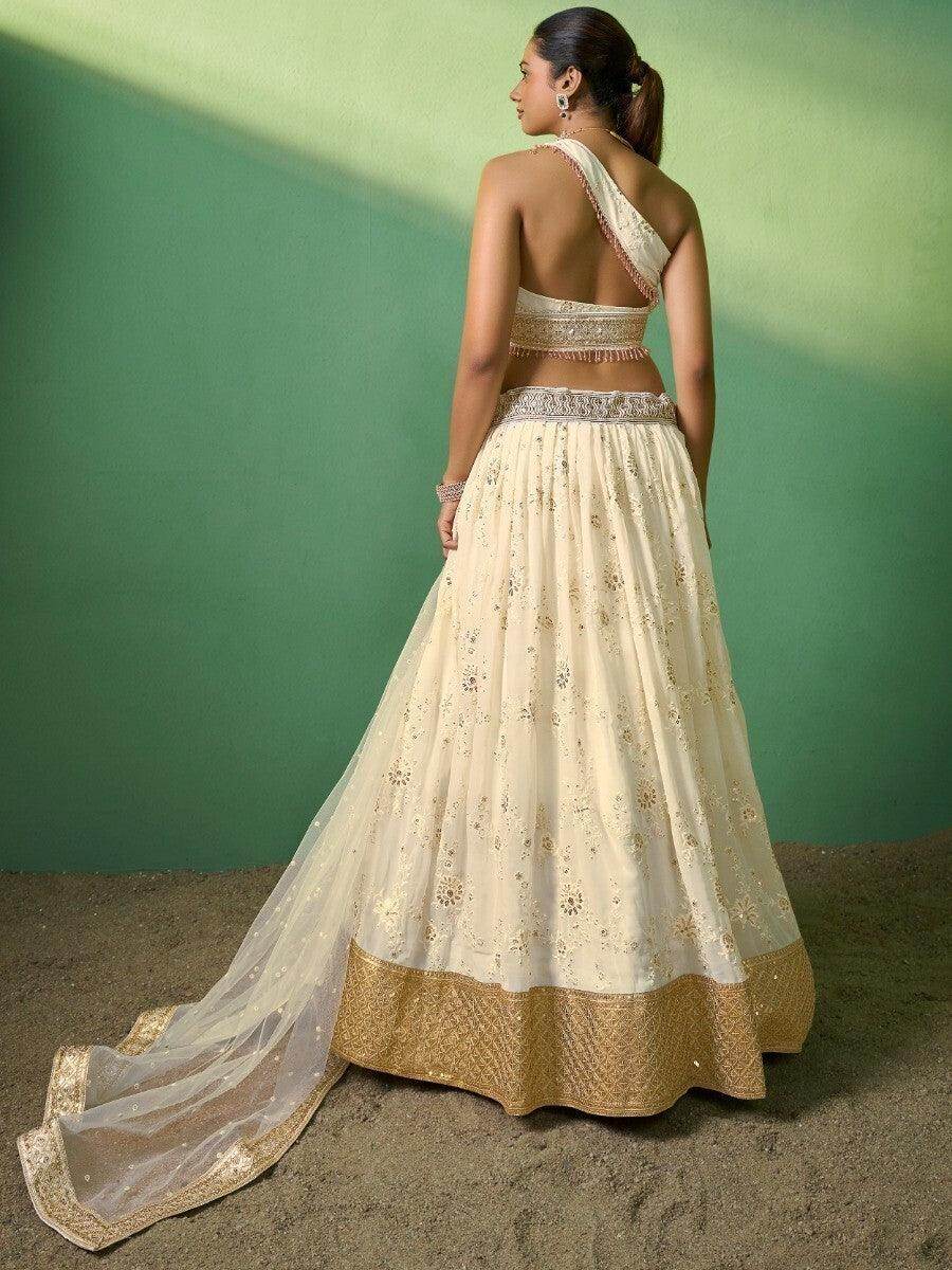 Gorgeous Cream Sequins Georgette Designer Lehenga Choli With Dupatta - Zeel Clothing