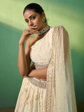 Gorgeous Cream Sequins Georgette Designer Lehenga Choli With Dupatta - Zeel Clothing
