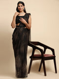 Gorgeous Dark Brown Printed Satin Party Wear Saree With Blouse - Zeel Clothing