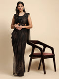 Gorgeous Dark Brown Printed Satin Party Wear Saree With Blouse - Zeel Clothing