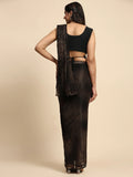 Gorgeous Dark Brown Printed Satin Party Wear Saree With Blouse - Zeel Clothing
