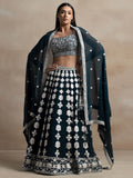Gorgeous Dark Green Thread Work Georgette Wedding Lehenga Choli With Dupatta - Zeel Clothing