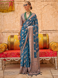 Gorgeous Dusty Blue Zari Weaving Georgette Event Wear Saree - Zeel Clothing