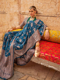 Gorgeous Dusty Blue Zari Weaving Georgette Event Wear Saree - Zeel Clothing