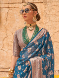 Gorgeous Dusty Blue Zari Weaving Georgette Event Wear Saree - Zeel Clothing