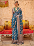Gorgeous Dusty Blue Zari Weaving Georgette Event Wear Saree - Zeel Clothing