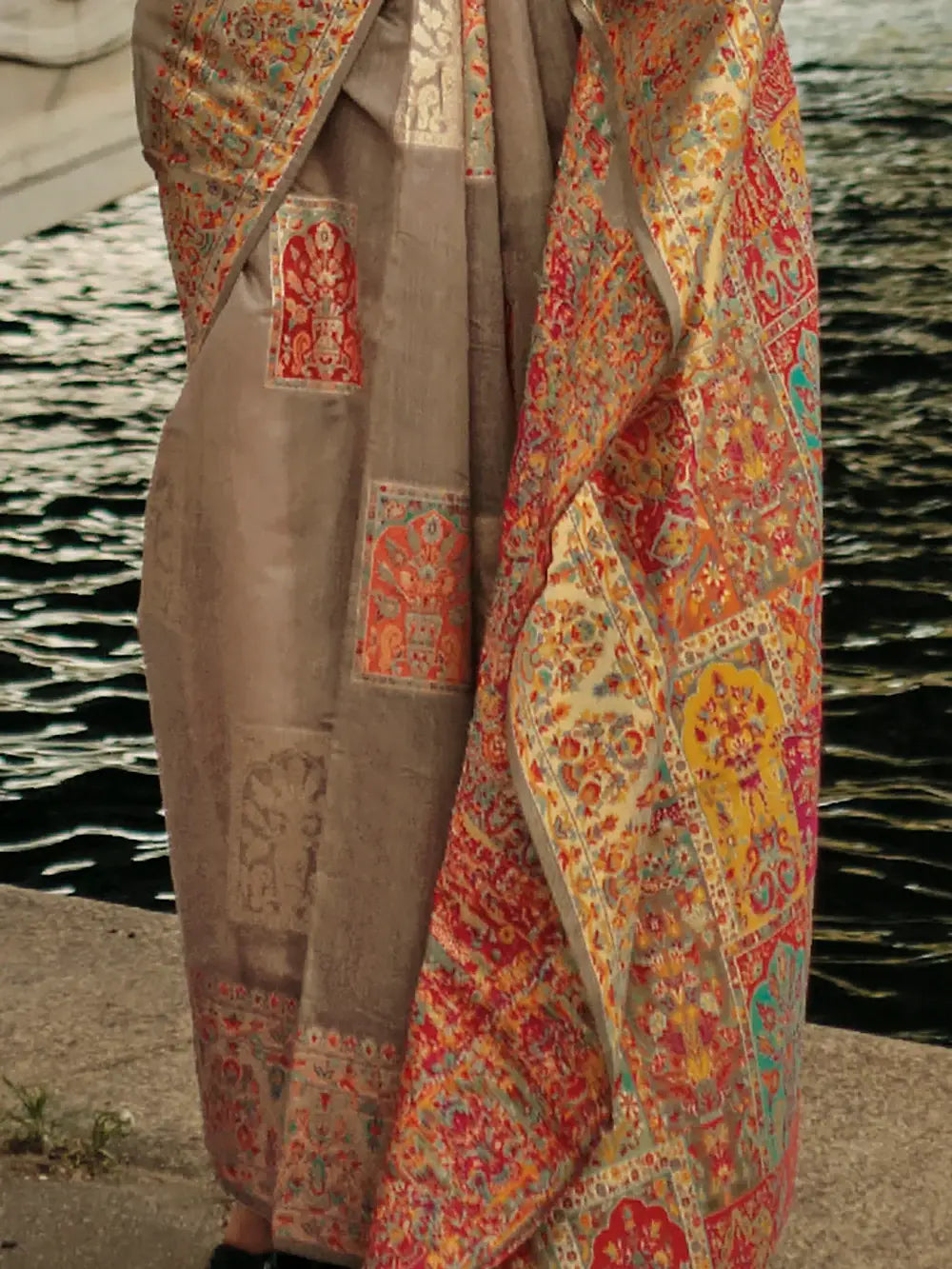 Gorgeous Dusty Brown Zari Weaving Silk Saree With Blouse - Zeel Clothing
