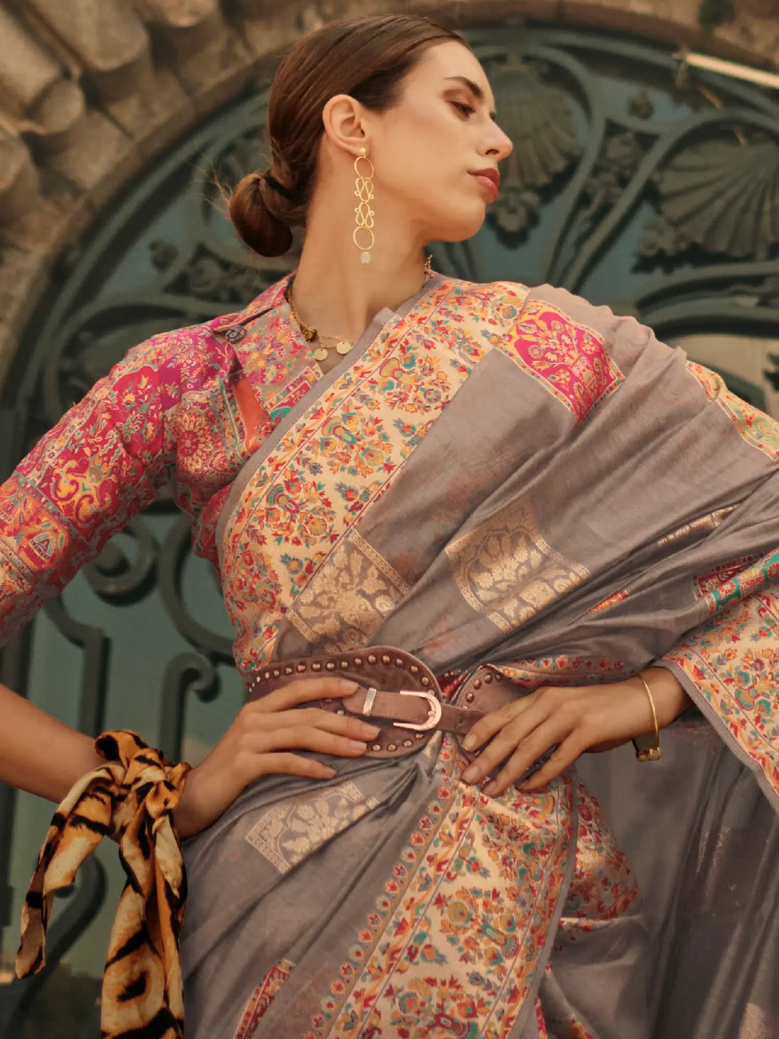 Gorgeous Dusty Brown Zari Weaving Silk Saree With Blouse - Zeel Clothing
