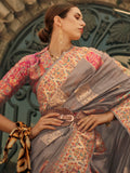 Gorgeous Dusty Brown Zari Weaving Silk Saree With Blouse - Zeel Clothing