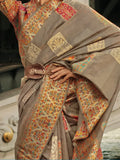 Gorgeous Dusty Brown Zari Weaving Silk Saree With Blouse - Zeel Clothing