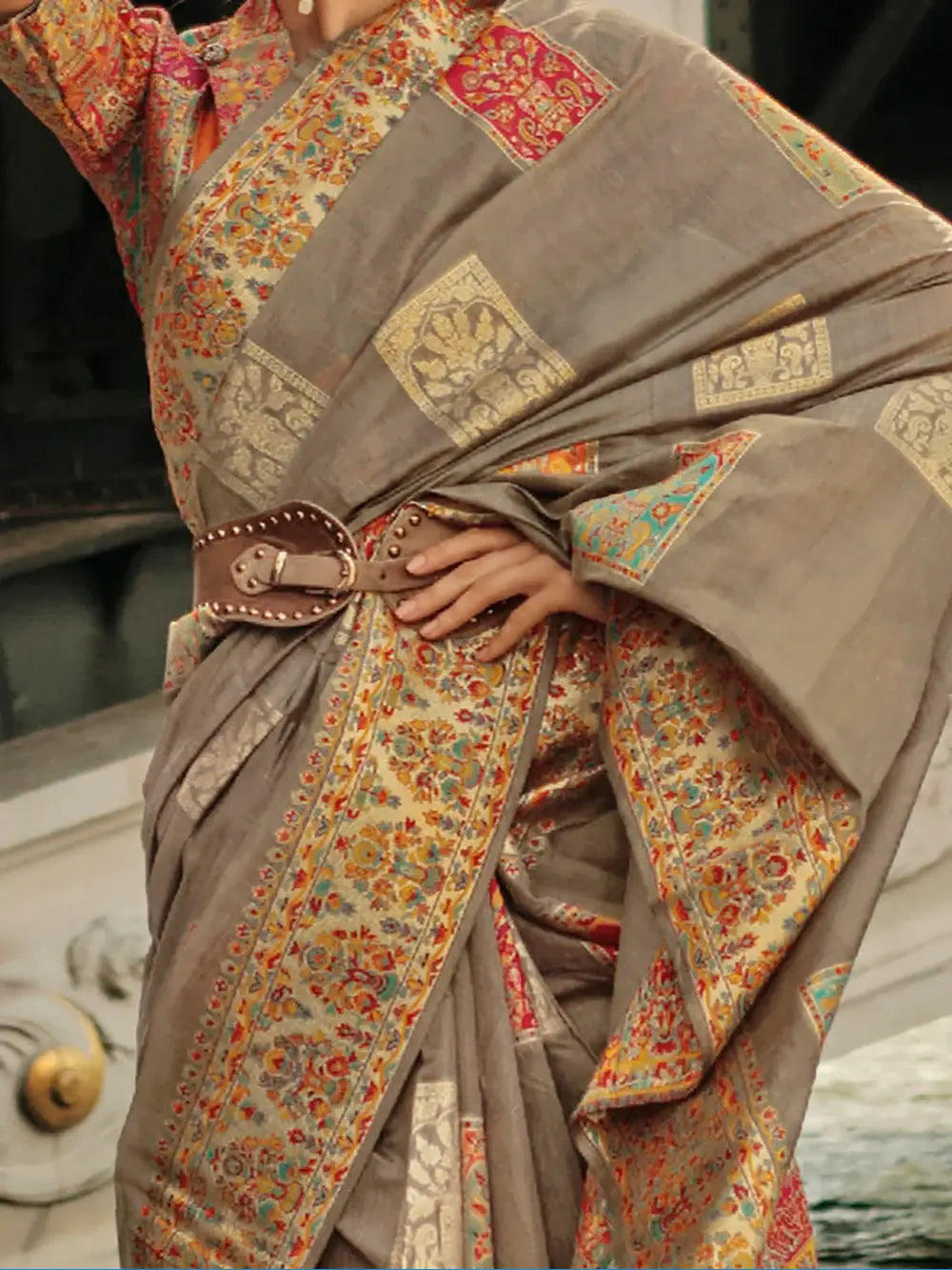 Gorgeous Dusty Brown Zari Weaving Silk Saree With Blouse - Zeel Clothing