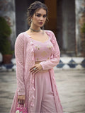 Gorgeous Dusty Pink Embroidered Georgette Palazzo Suit With Jacket - Zeel Clothing