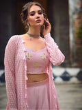Gorgeous Dusty Pink Embroidered Georgette Palazzo Suit With Jacket - Zeel Clothing