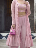 Gorgeous Dusty Pink Embroidered Georgette Palazzo Suit With Jacket - Zeel Clothing