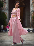 Gorgeous Dusty Pink Embroidered Georgette Palazzo Suit With Jacket - Zeel Clothing