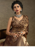Gorgeous Golden Jarkan Work Satin Party Wear Saree With Blouse - Zeel Clothing