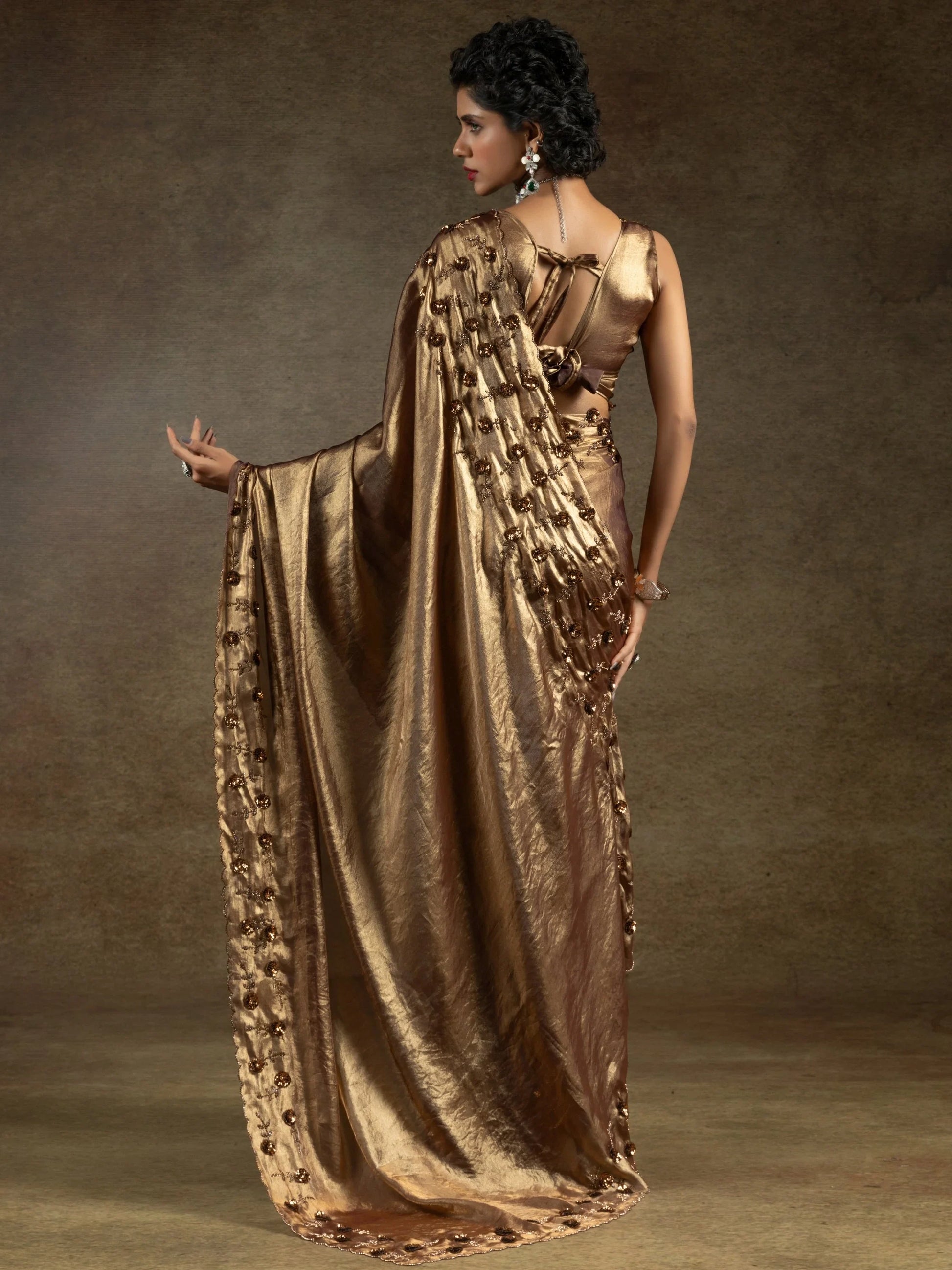 Gorgeous Golden Jarkan Work Satin Party Wear Saree With Blouse - Zeel Clothing