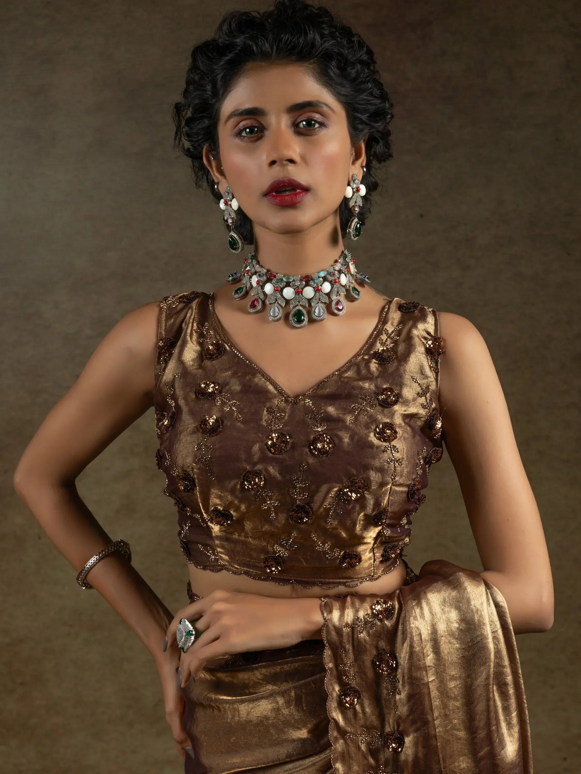 Gorgeous Golden Jarkan Work Satin Party Wear Saree With Blouse - Zeel Clothing