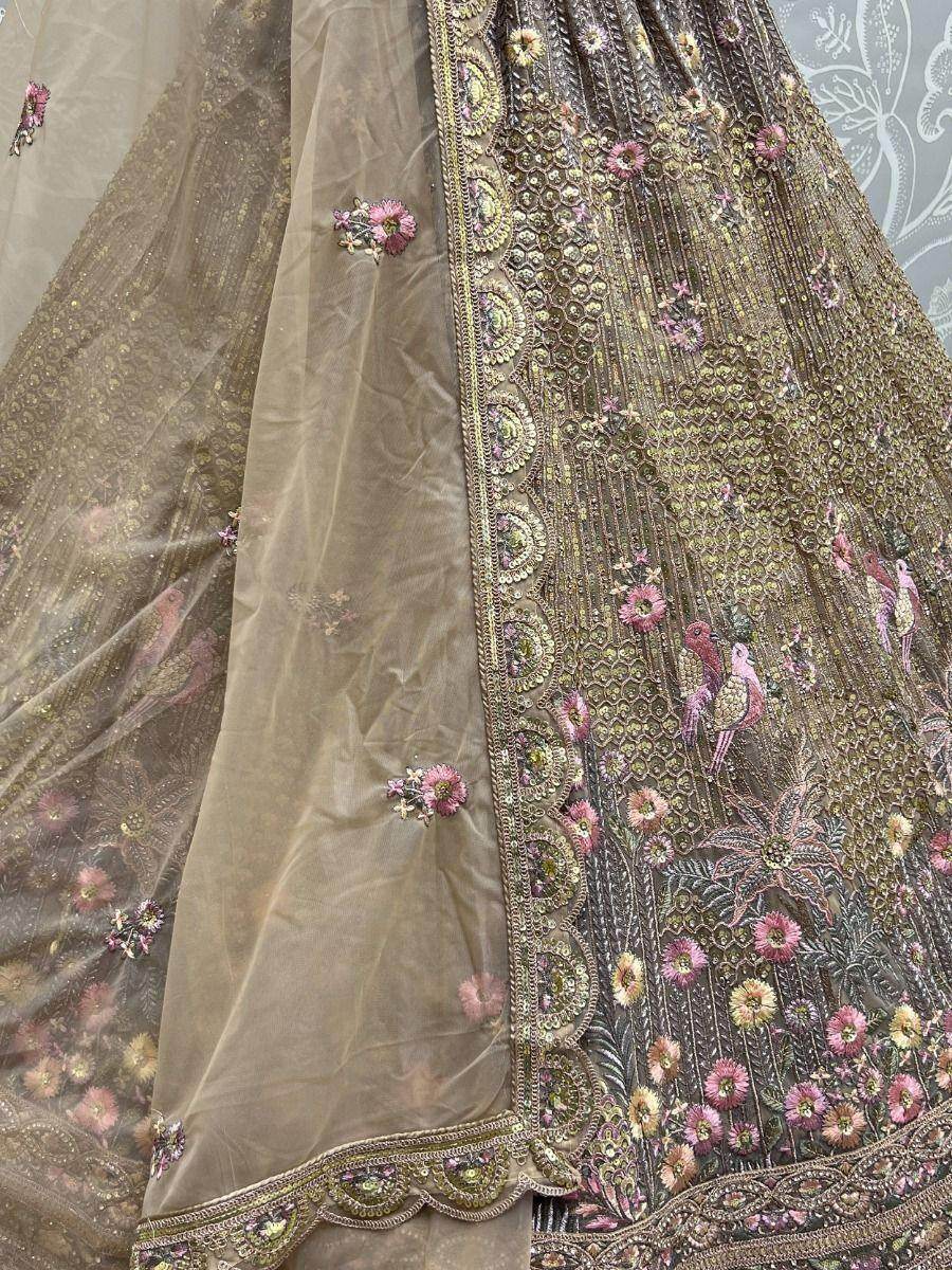 Gorgeous Golden Sequin Net Reception Wear Lehenga Choli - Zeel Clothing