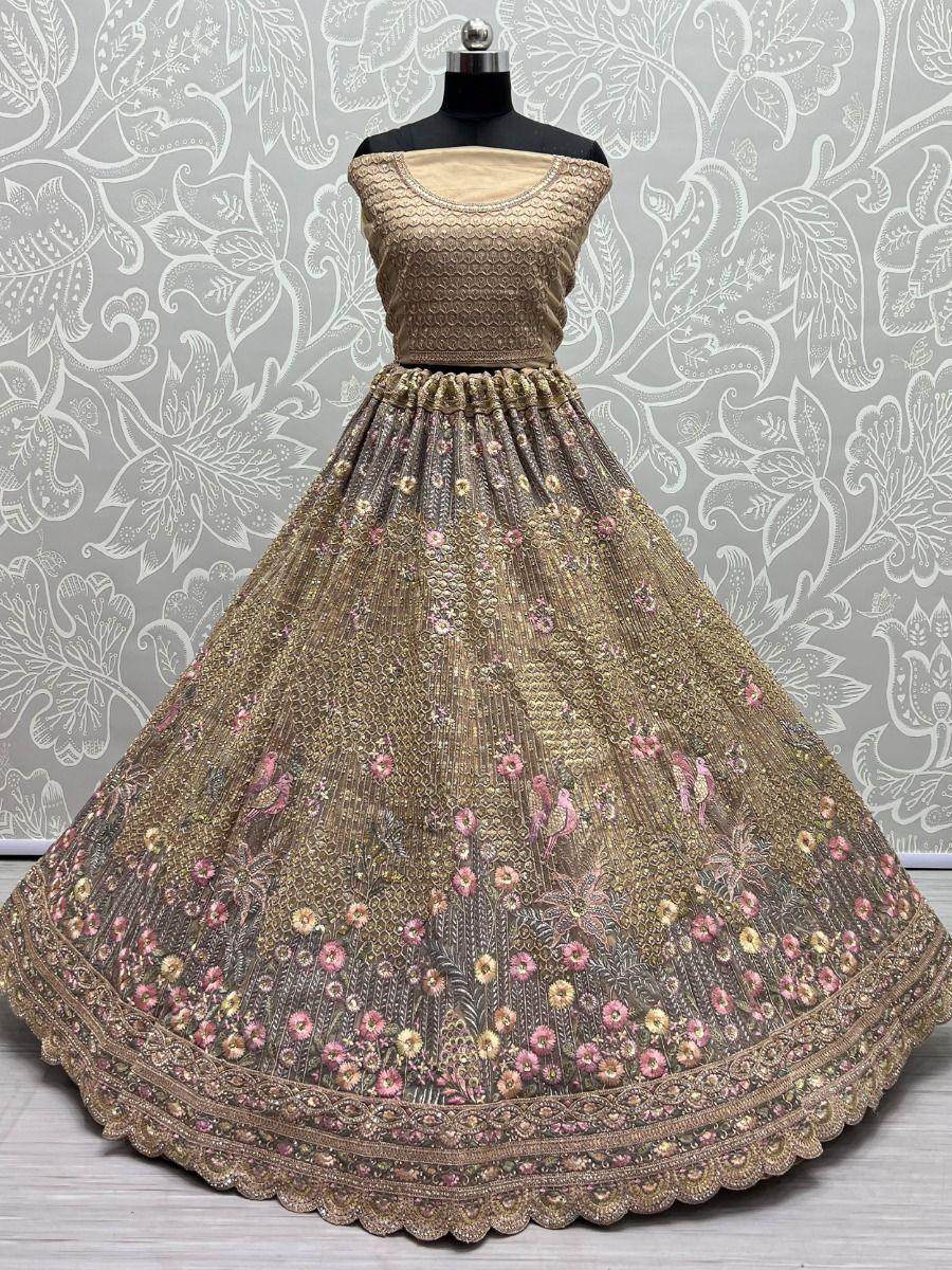 Gorgeous Golden Sequin Net Reception Wear Lehenga Choli - Zeel Clothing