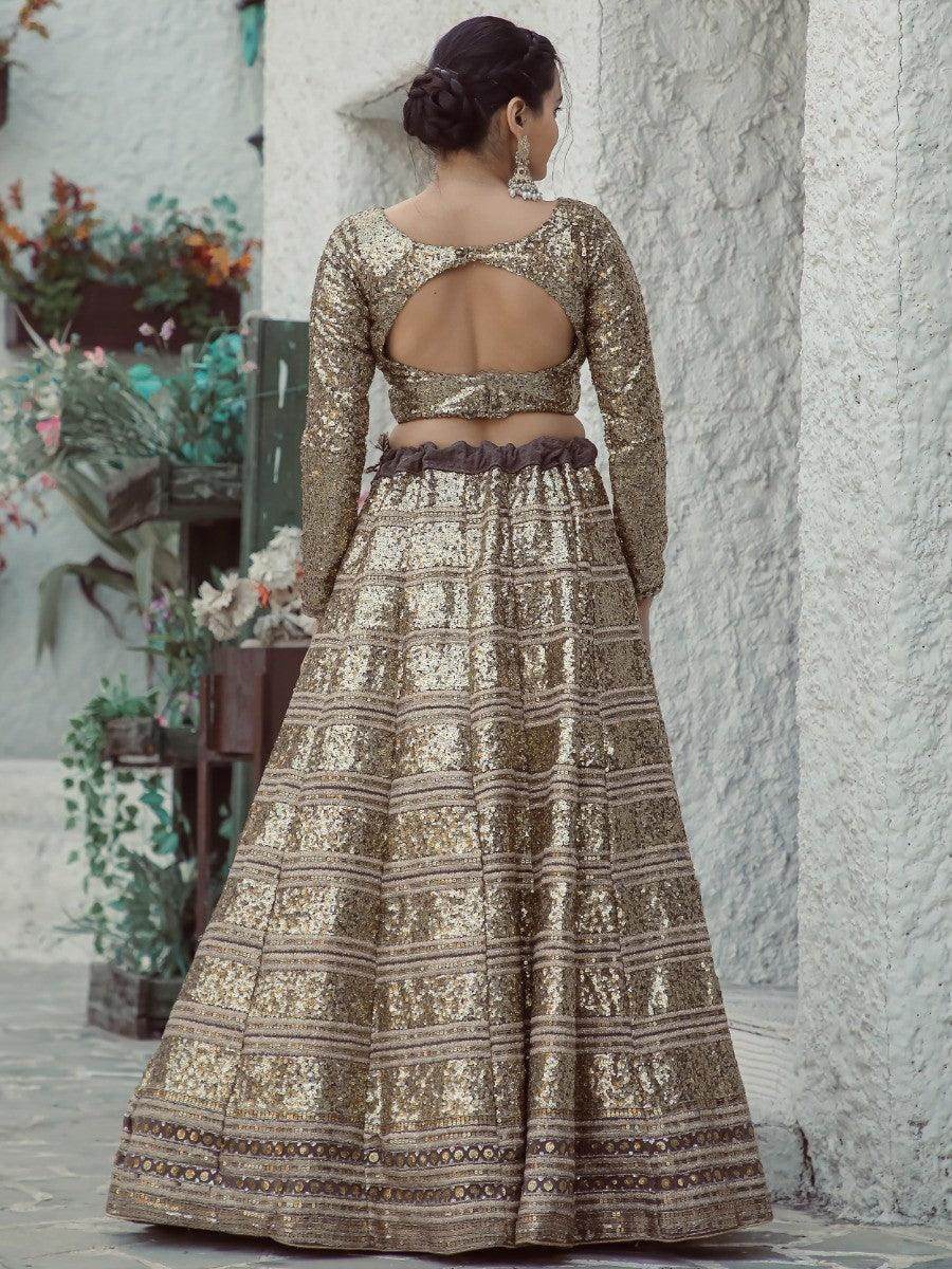 Gorgeous Golden Sequins Georgette Lehenga Choli With Dupatta - Zeel Clothing