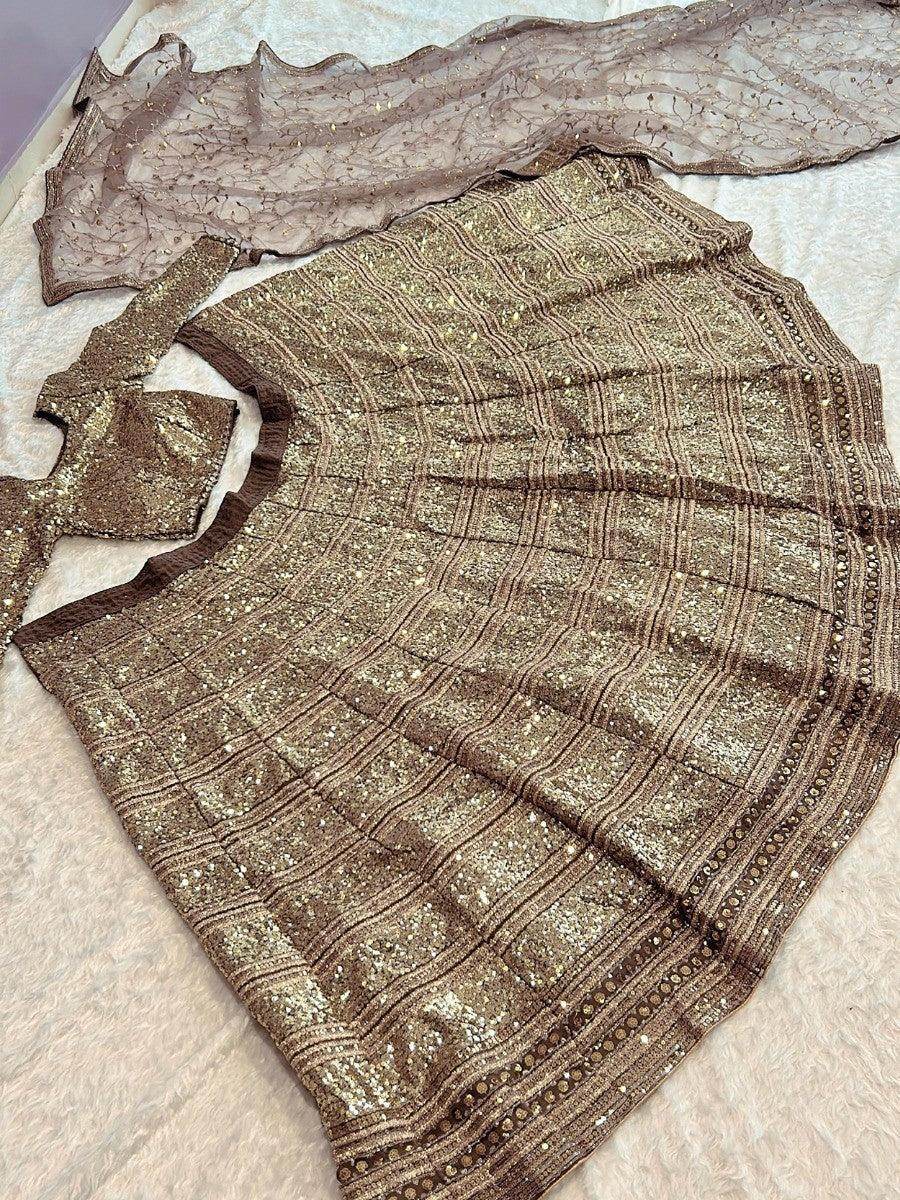 Gorgeous Golden Sequins Georgette Lehenga Choli With Dupatta - Zeel Clothing