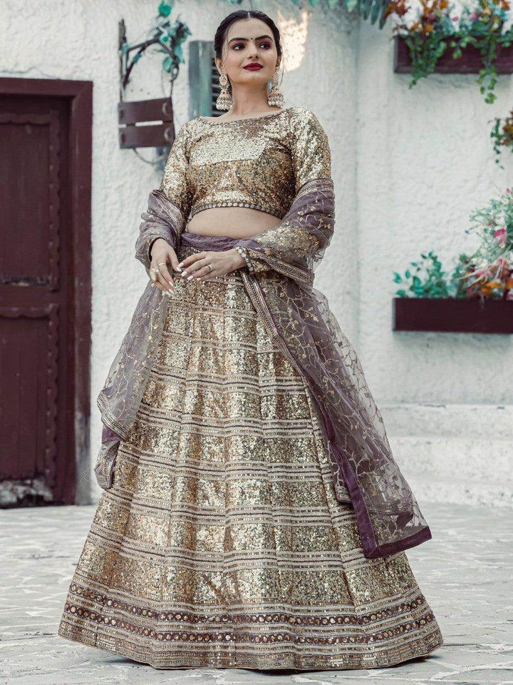 Gorgeous Golden Sequins Georgette Lehenga Choli With Dupatta - Zeel Clothing