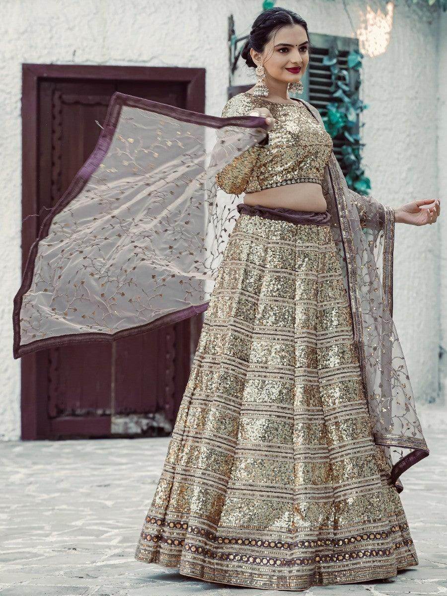 Gorgeous Golden Sequins Georgette Lehenga Choli With Dupatta - Zeel Clothing