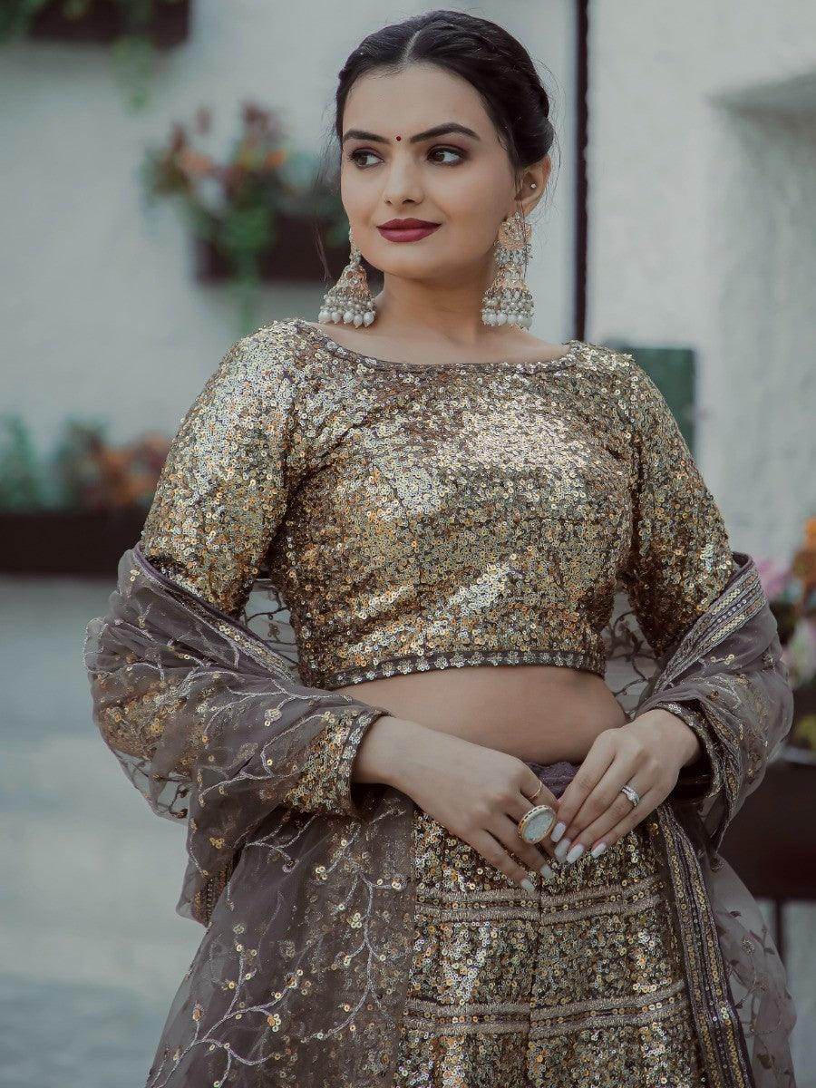 Gorgeous Golden Sequins Georgette Lehenga Choli With Dupatta - Zeel Clothing