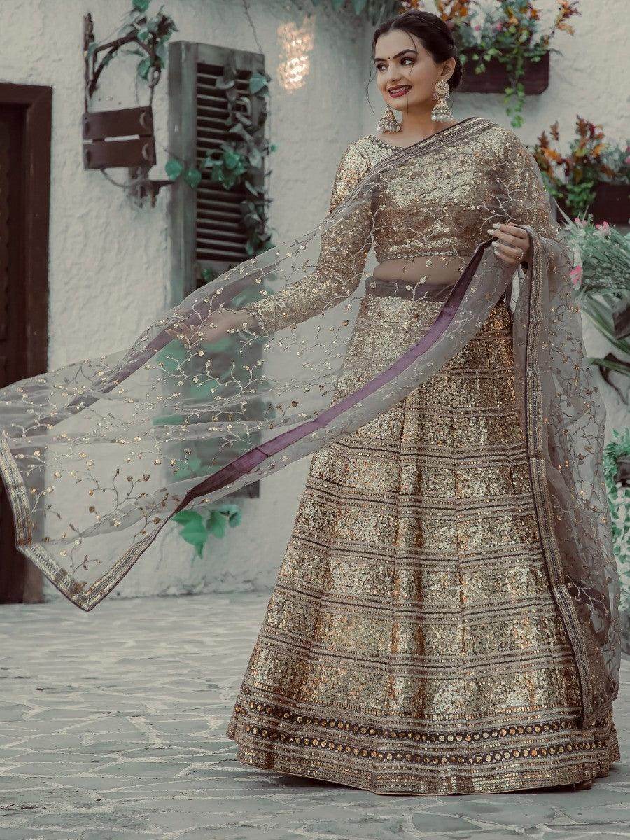 Gorgeous Golden Sequins Georgette Lehenga Choli With Dupatta - Zeel Clothing