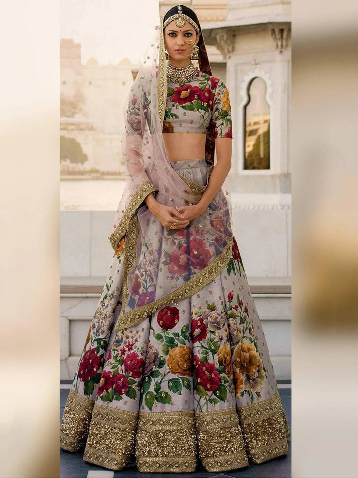 Gorgeous Gray Colored Partywear Designer Embroidered Lehenga Choli