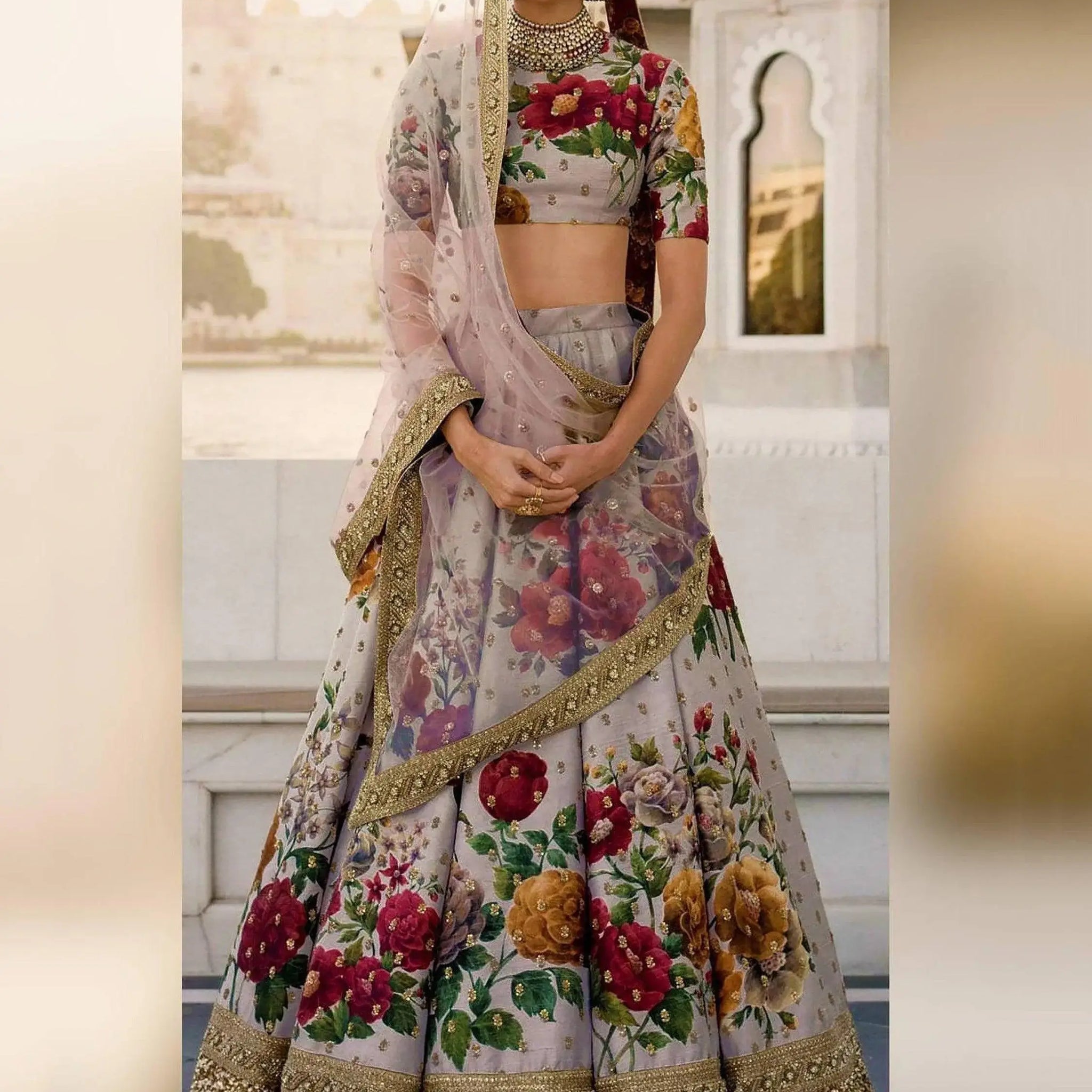 Gorgeous Gray Colored Partywear Designer Embroidered Lehenga Choli - Zeel Clothing