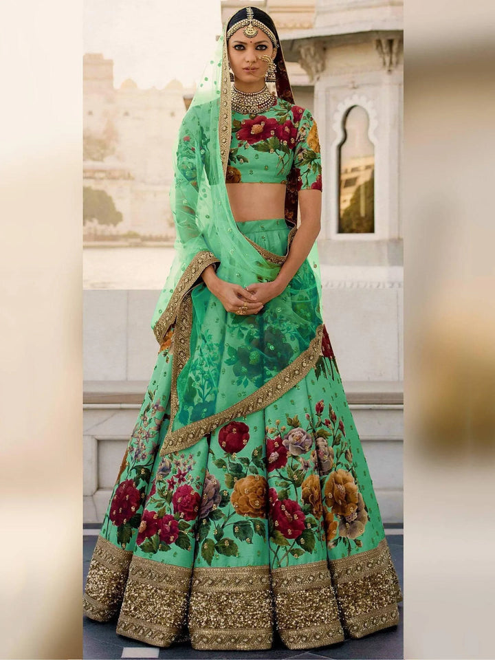Gorgeous Green Colored Partywear Designer Embroidered Lehenga Choli