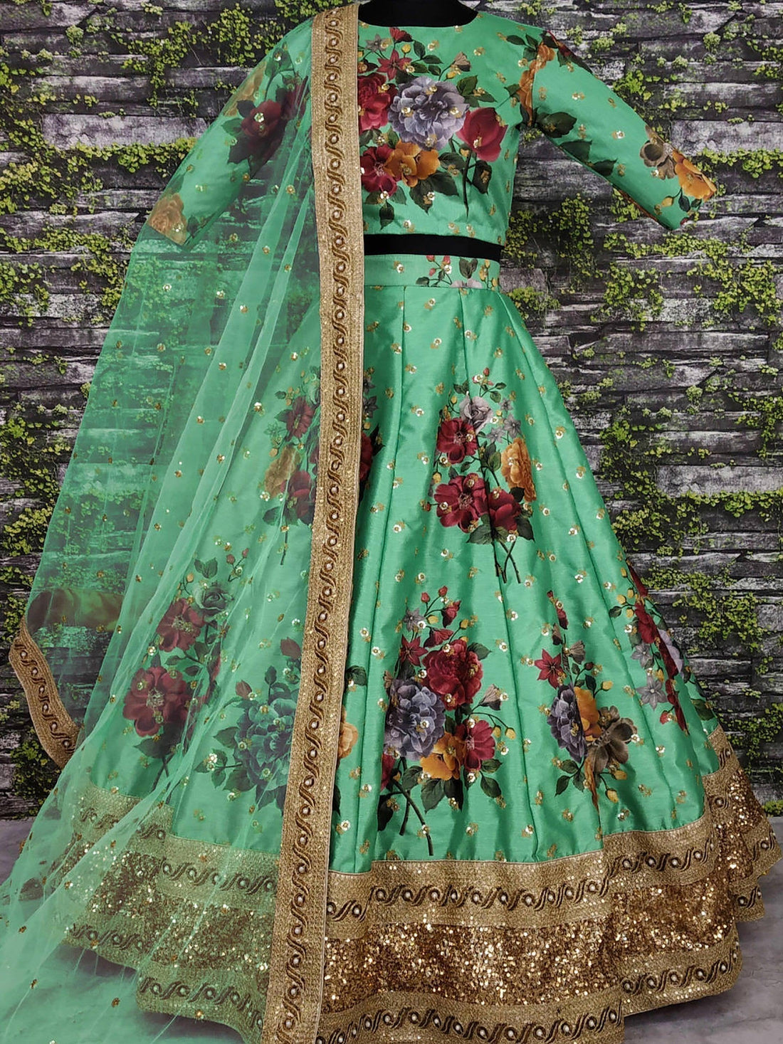 Gorgeous Green Colored Partywear Designer Embroidered Lehenga Choli