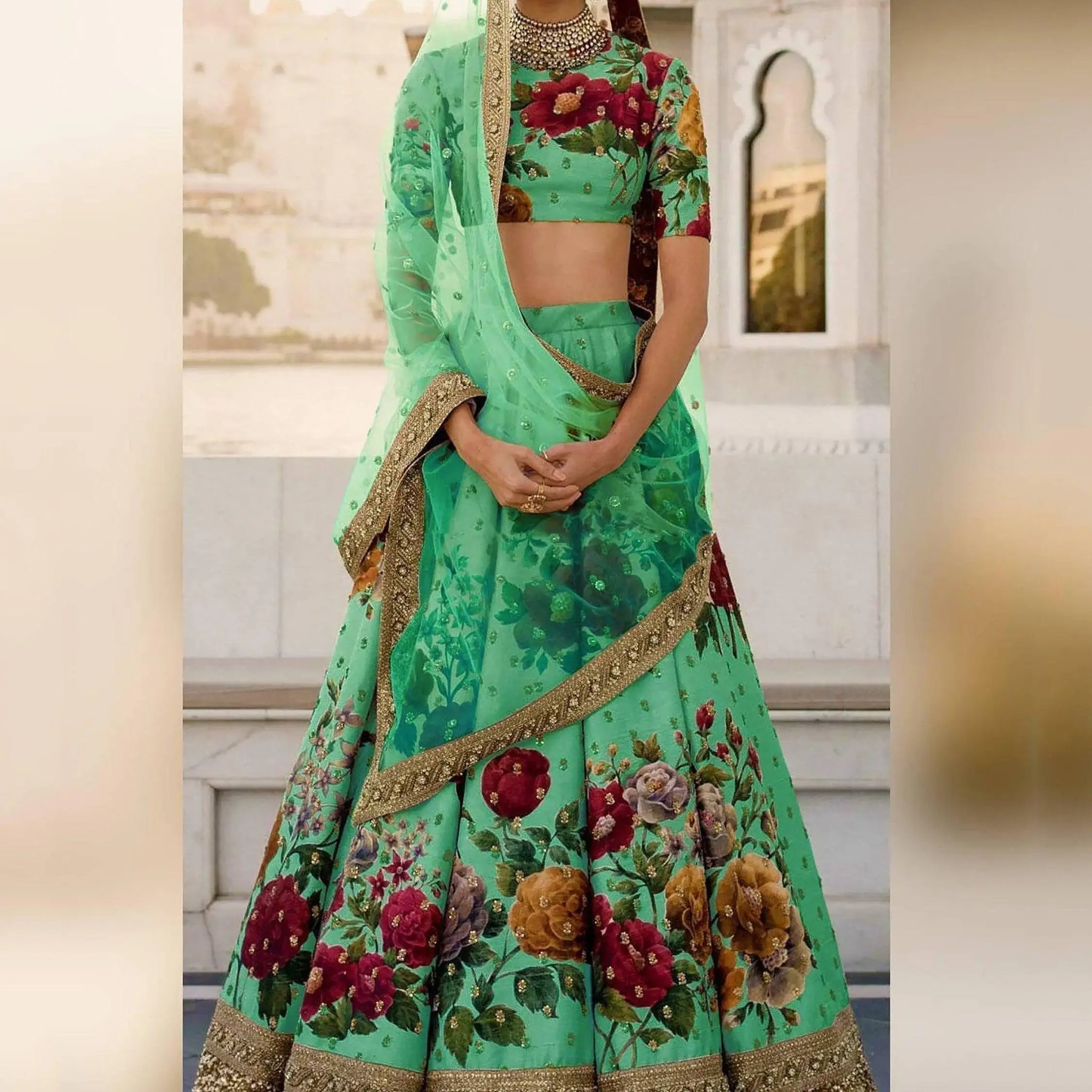 Gorgeous Green Colored Partywear Designer Embroidered Lehenga Choli - Zeel Clothing