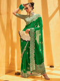 Gorgeous Green Foil Printed Georgette Mehendi Wear Saree With Blouse - Zeel Clothing