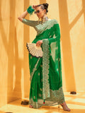Gorgeous Green Foil Printed Georgette Mehendi Wear Saree With Blouse - Zeel Clothing
