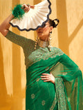 Gorgeous Green Foil Printed Georgette Mehendi Wear Saree With Blouse - Zeel Clothing