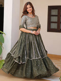Gorgeous Green Sequins Georgette Mehendi Wear Lehenga Choli With Dupatta - Zeel Clothing