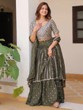Gorgeous Green Sequins Georgette Mehendi Wear Lehenga Choli With Dupatta - Zeel Clothing