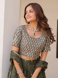 Gorgeous Green Sequins Georgette Mehendi Wear Lehenga Choli With Dupatta - Zeel Clothing