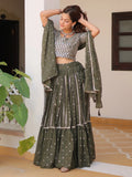 Gorgeous Green Sequins Georgette Mehendi Wear Lehenga Choli With Dupatta - Zeel Clothing