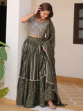 Gorgeous Green Sequins Georgette Mehendi Wear Lehenga Choli With Dupatta - Zeel Clothing